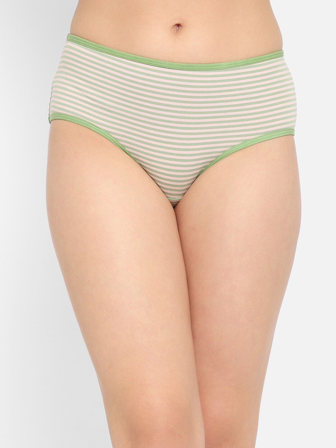 

Clovia Women Green & White Striped Cotton Hipster Briefs