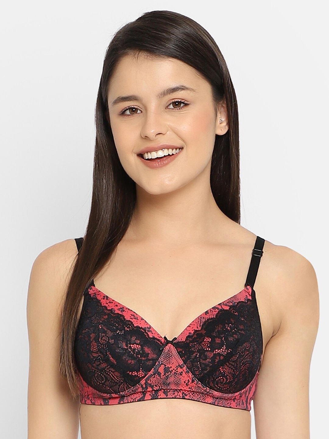 

Clovia Black & Pink Floral Lightly Padded Everyday Bra