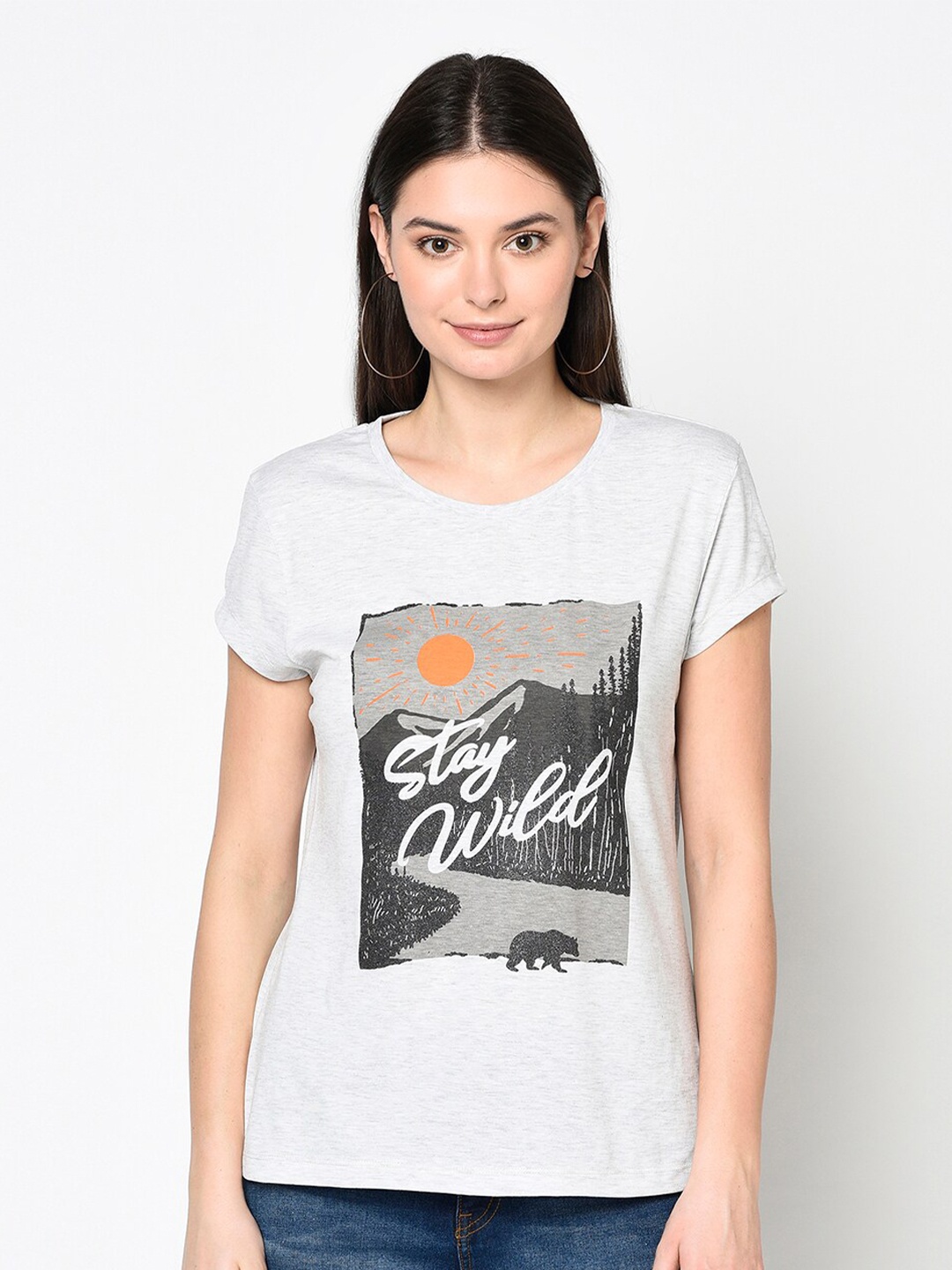 

DAiSY Women Grey Printed T-shirt