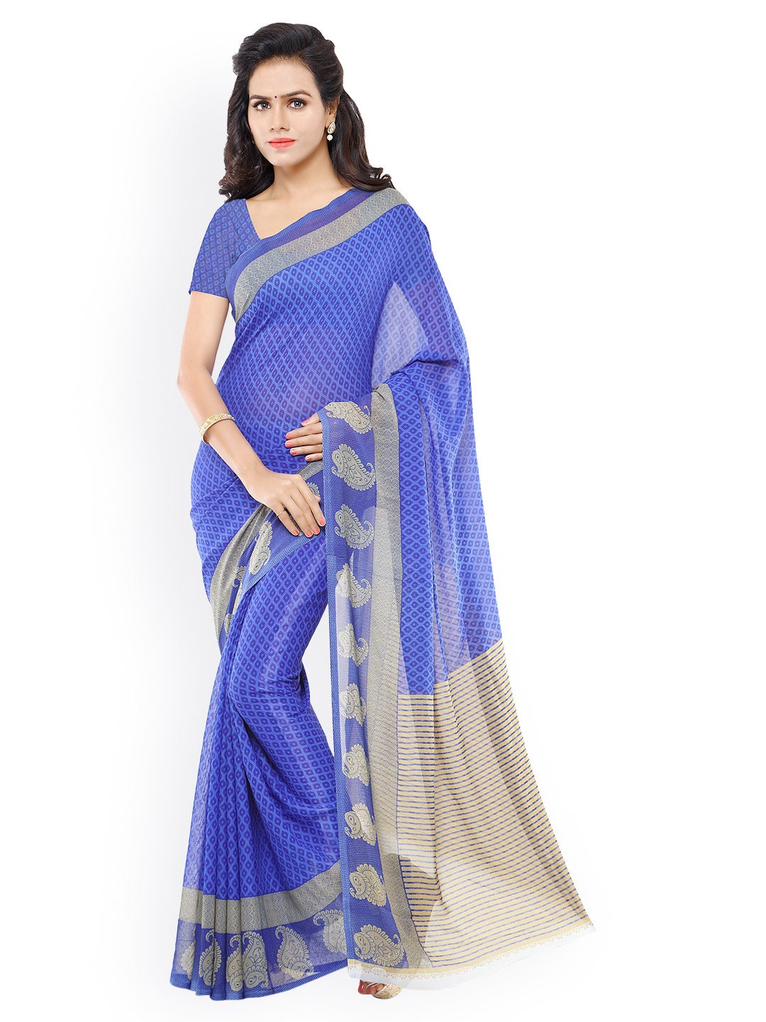 

Triveni Blue Poly Georgette Printed Saree