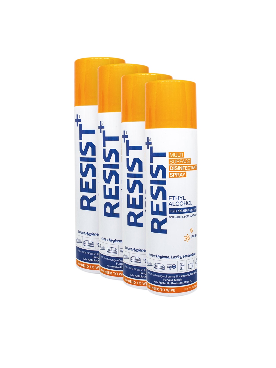 

RESIST PLUS Pack of 4 Multi-Surface Disinfectant Spray- 680g, Transparent