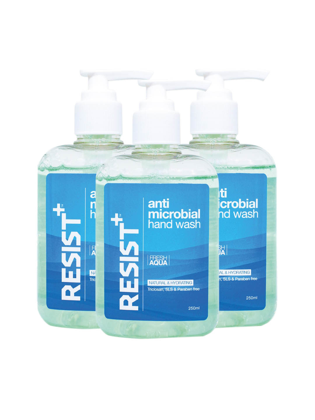 

RESIST PLUS Pack Of 3 Antimicrobial Hand Wash with Fresh Aqua Fragrance, Blue