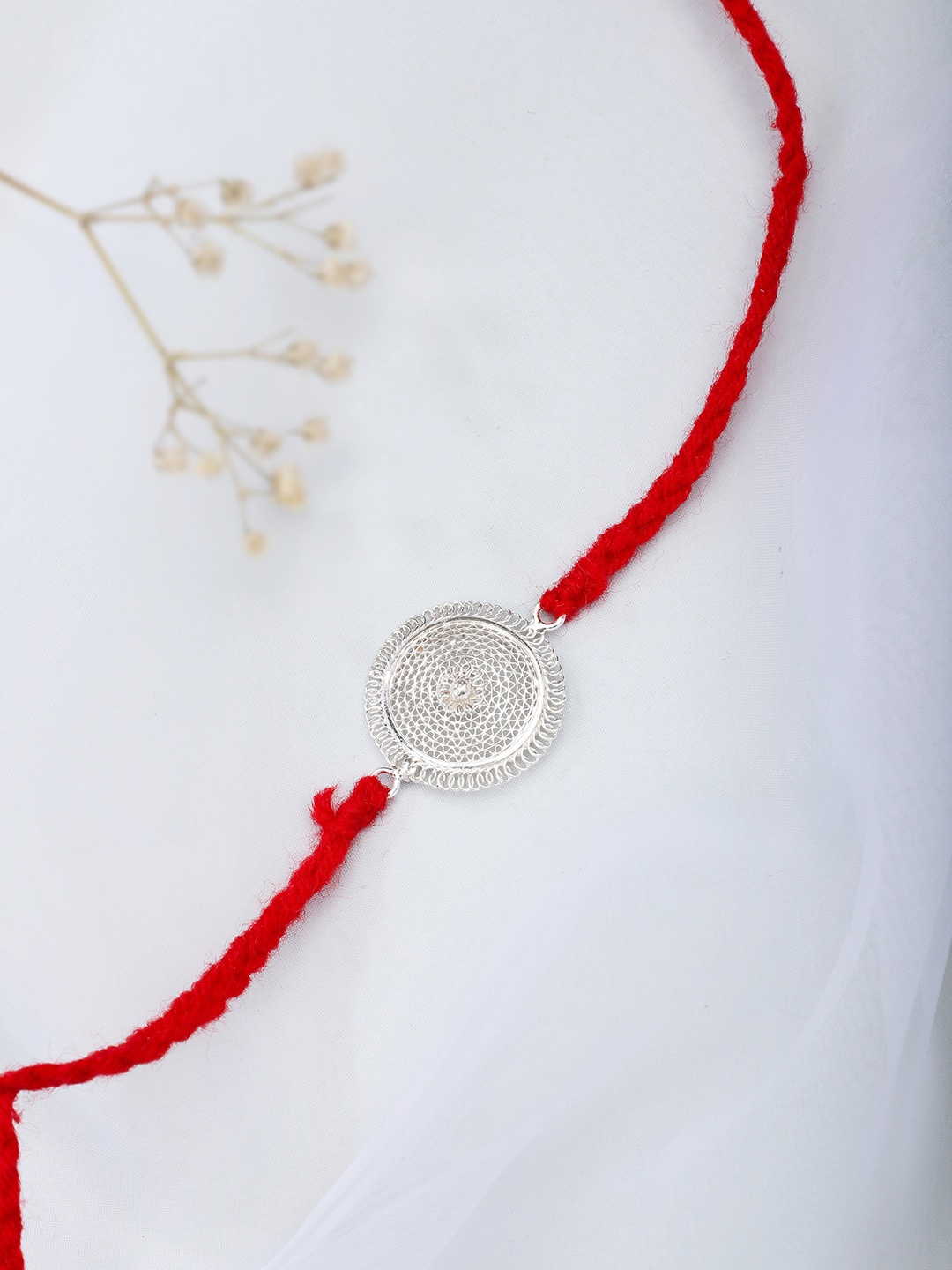

Fabindia Red & Silver-Toned Wraparound Rakhi
