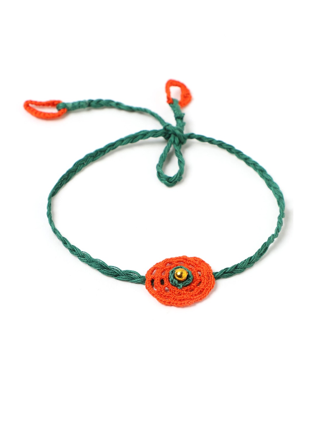

Fabindia Green & Orange Thread Rakhi