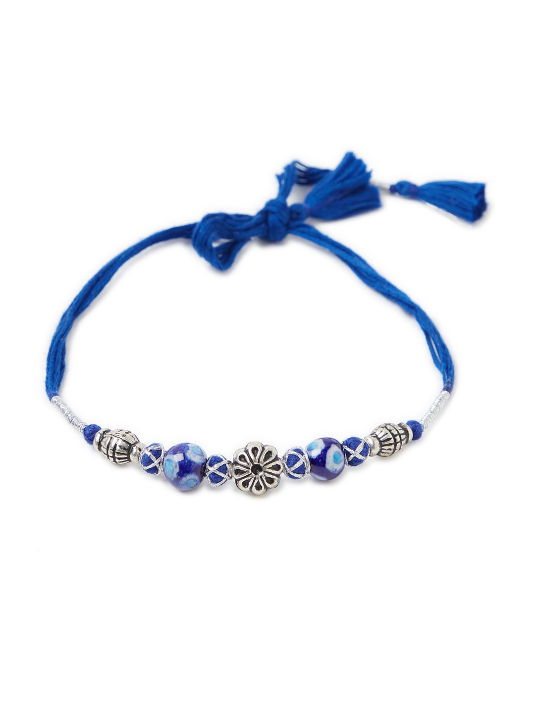 

Fabindia Blue & Silver-Toned Thread Rakhi
