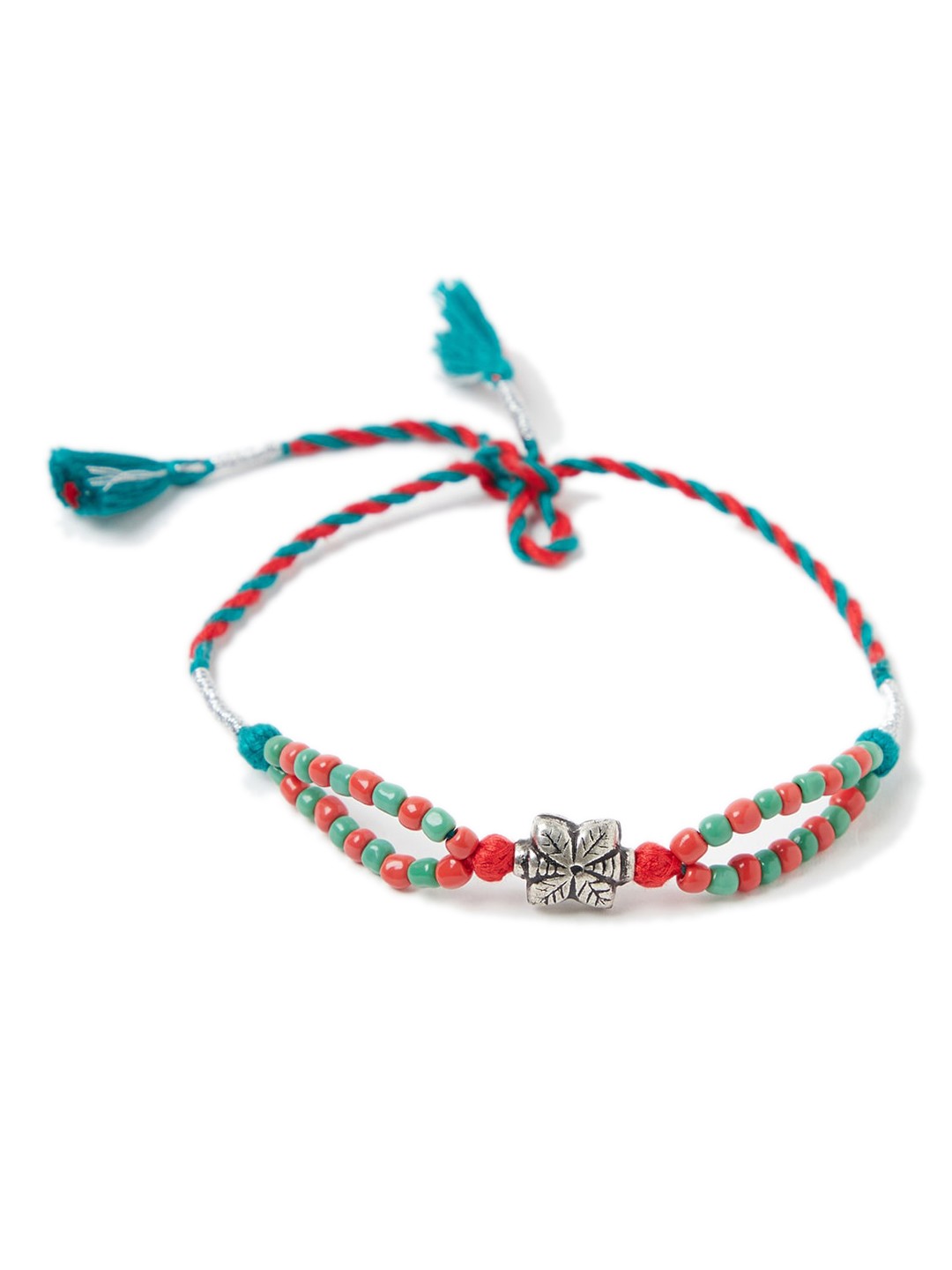 

Fabindia Women Green & Red Beaded Multistrand Bracelet