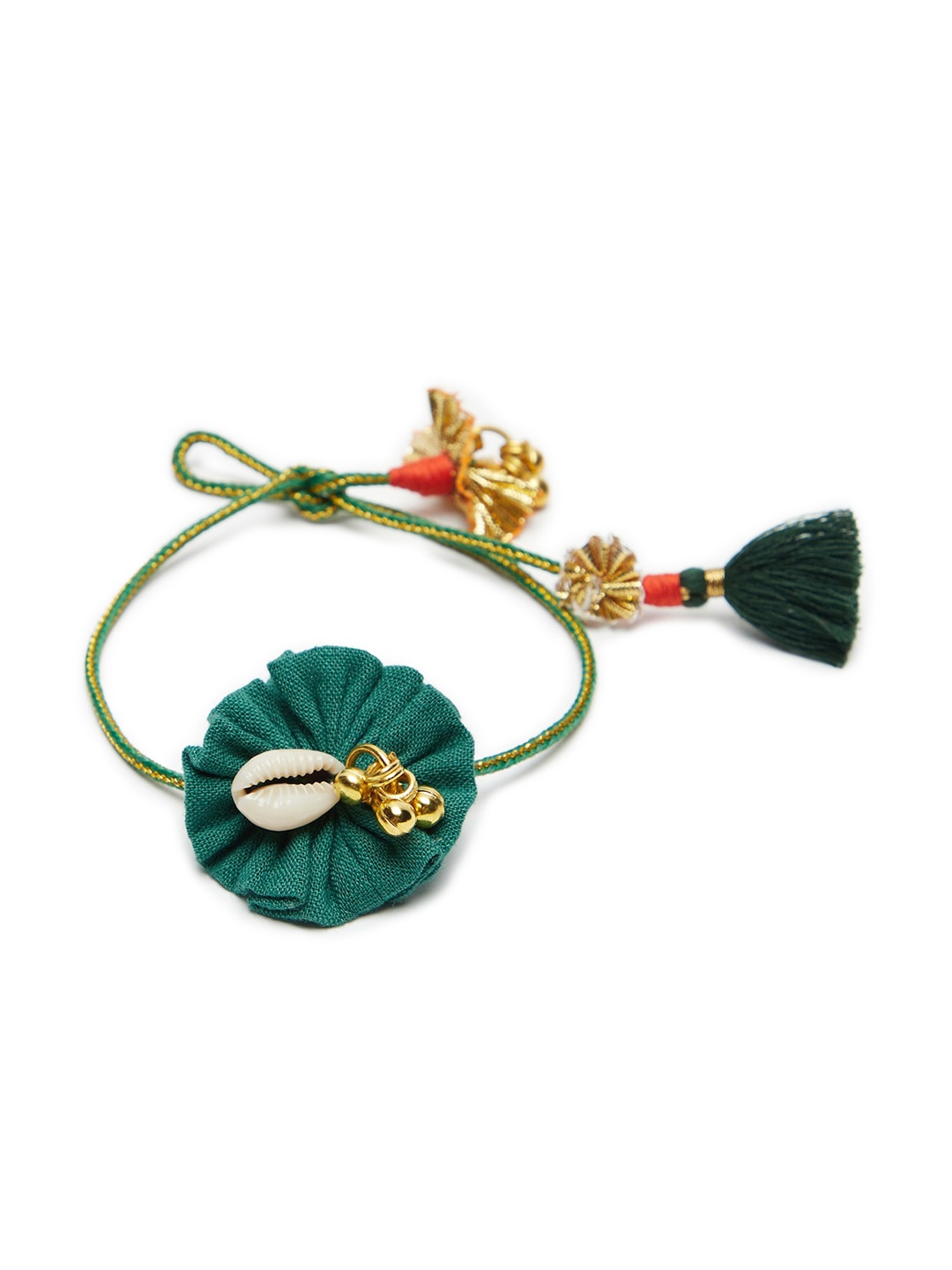 

Fabindia Green & Gold-Toned Thread Tasseled Rakhi