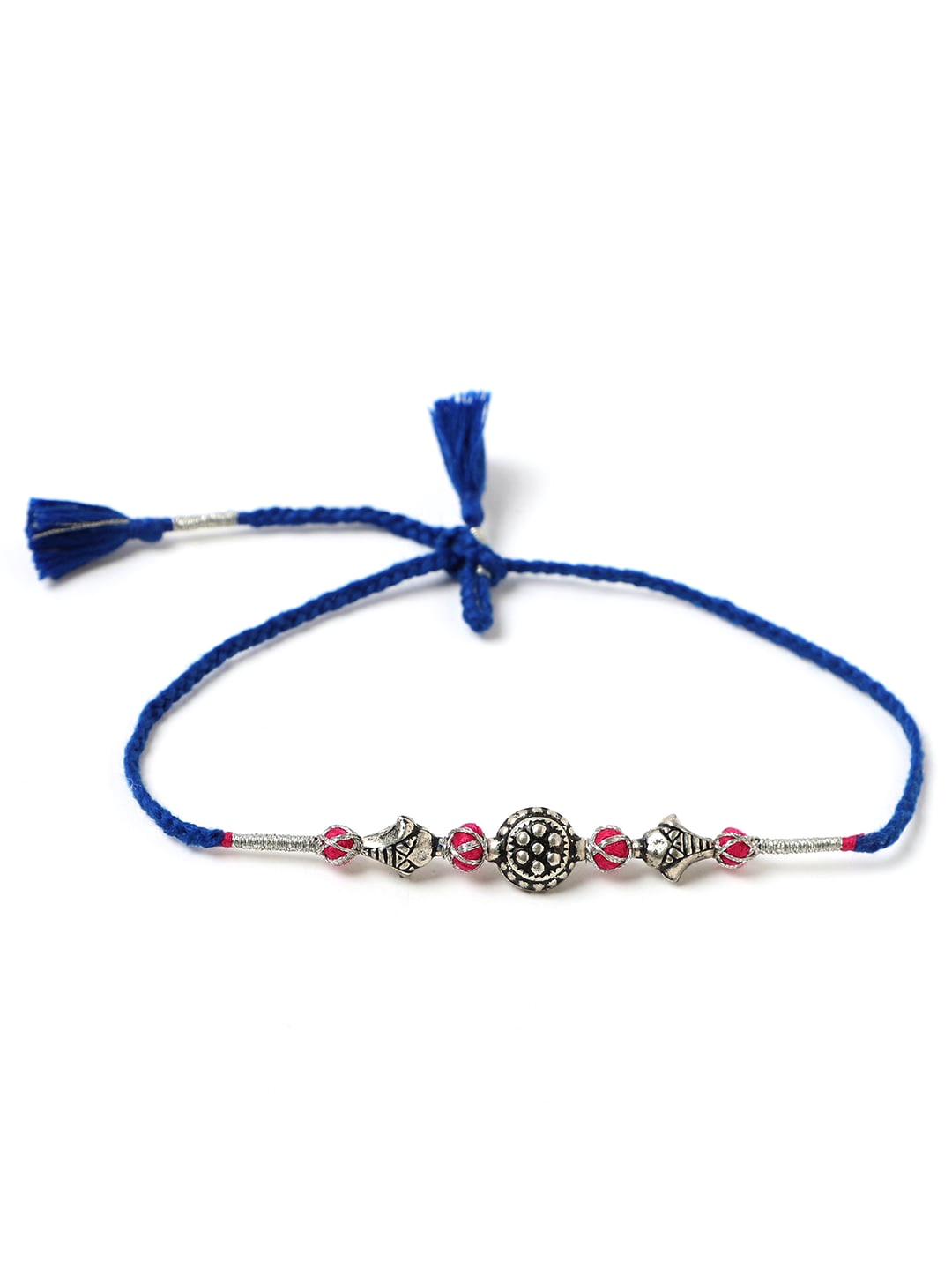 

Fabindia Blue & Silver-Toned Oxidised Thread Rakhi
