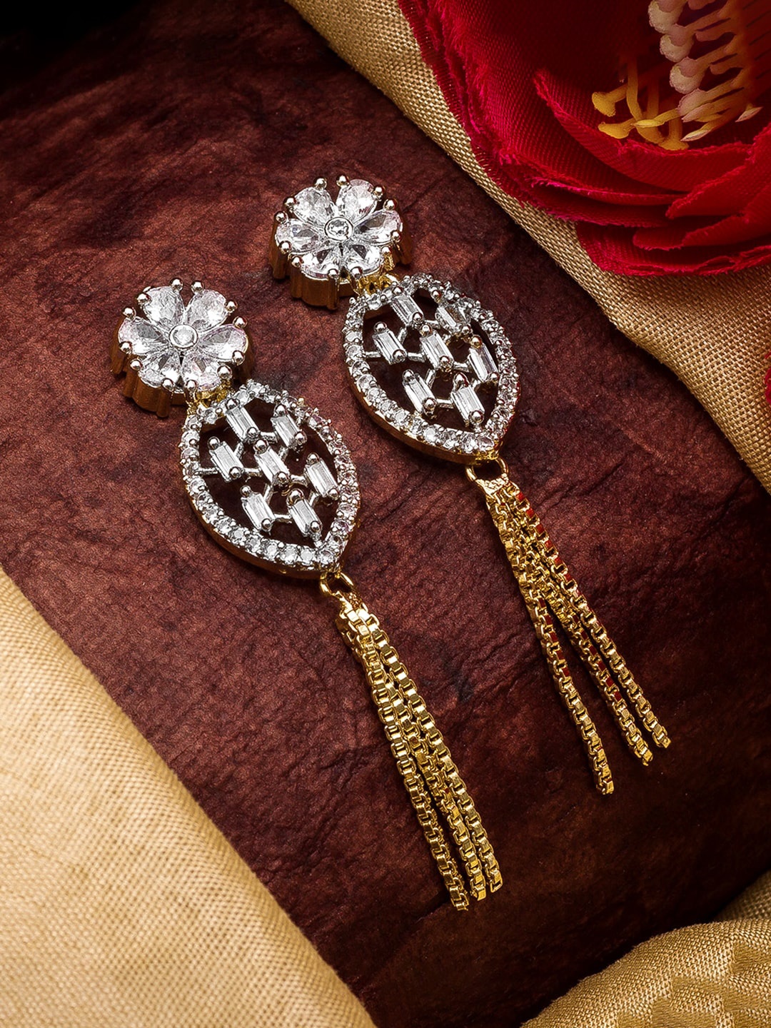 

aadita Gold-Toned & White Geometric Drop Earrings