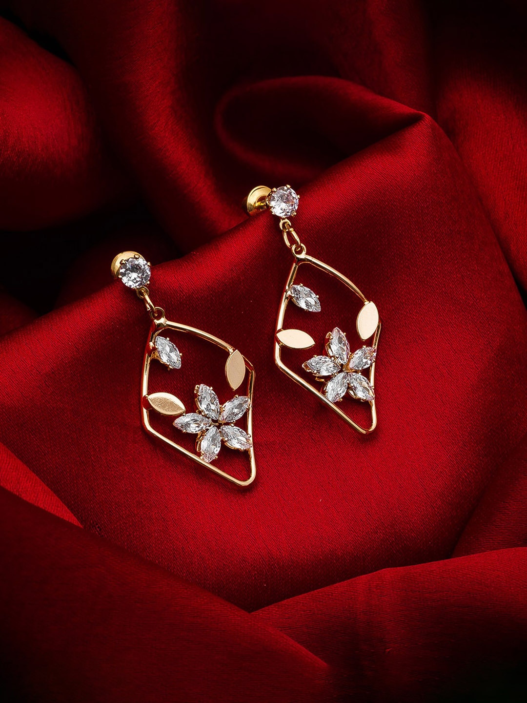 

aadita Gold-Plated Handcrafted AD-Studded Drop Earrings