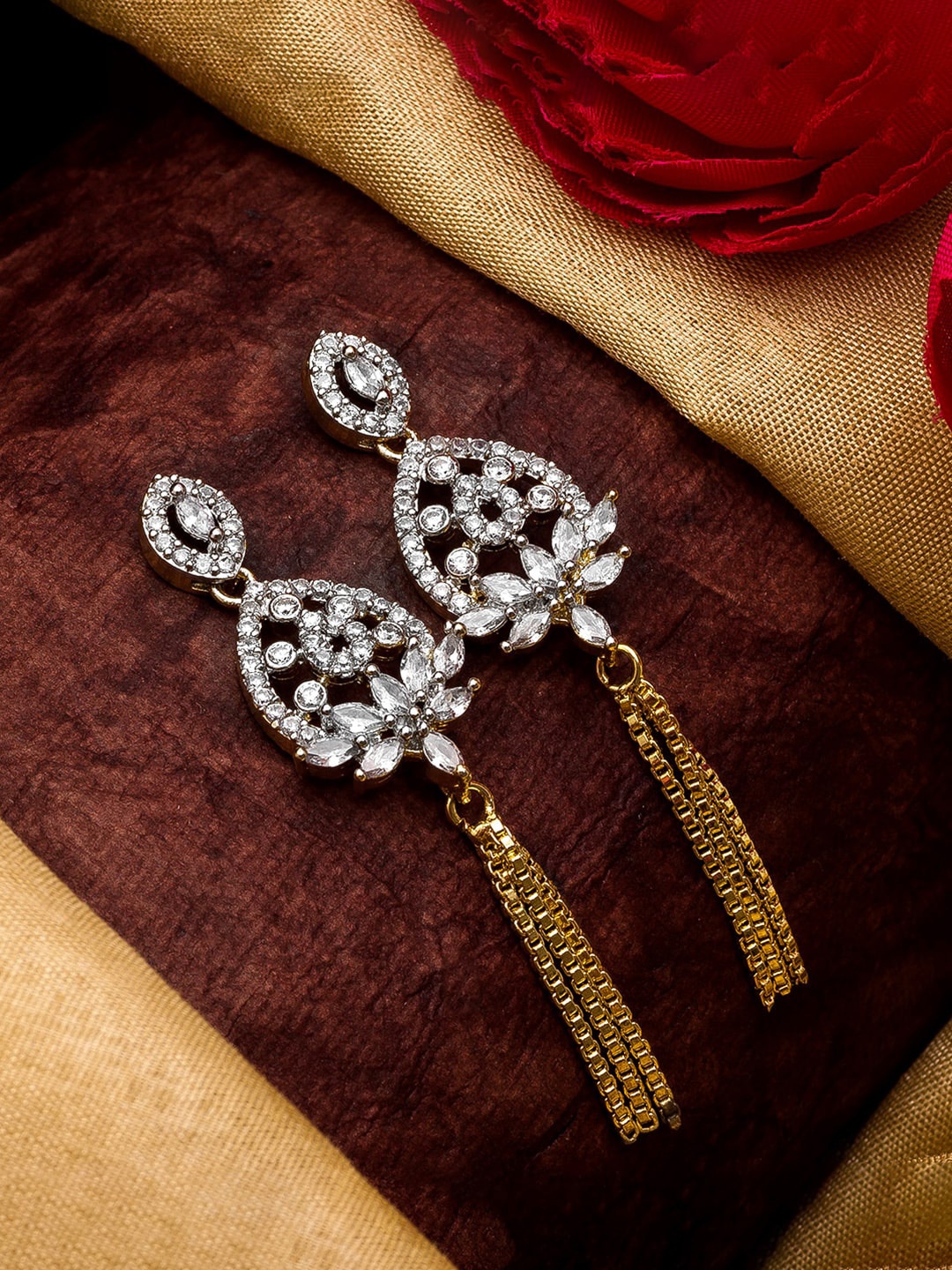 

aadita Gold-Toned Teardrop Shaped Drop Earrings