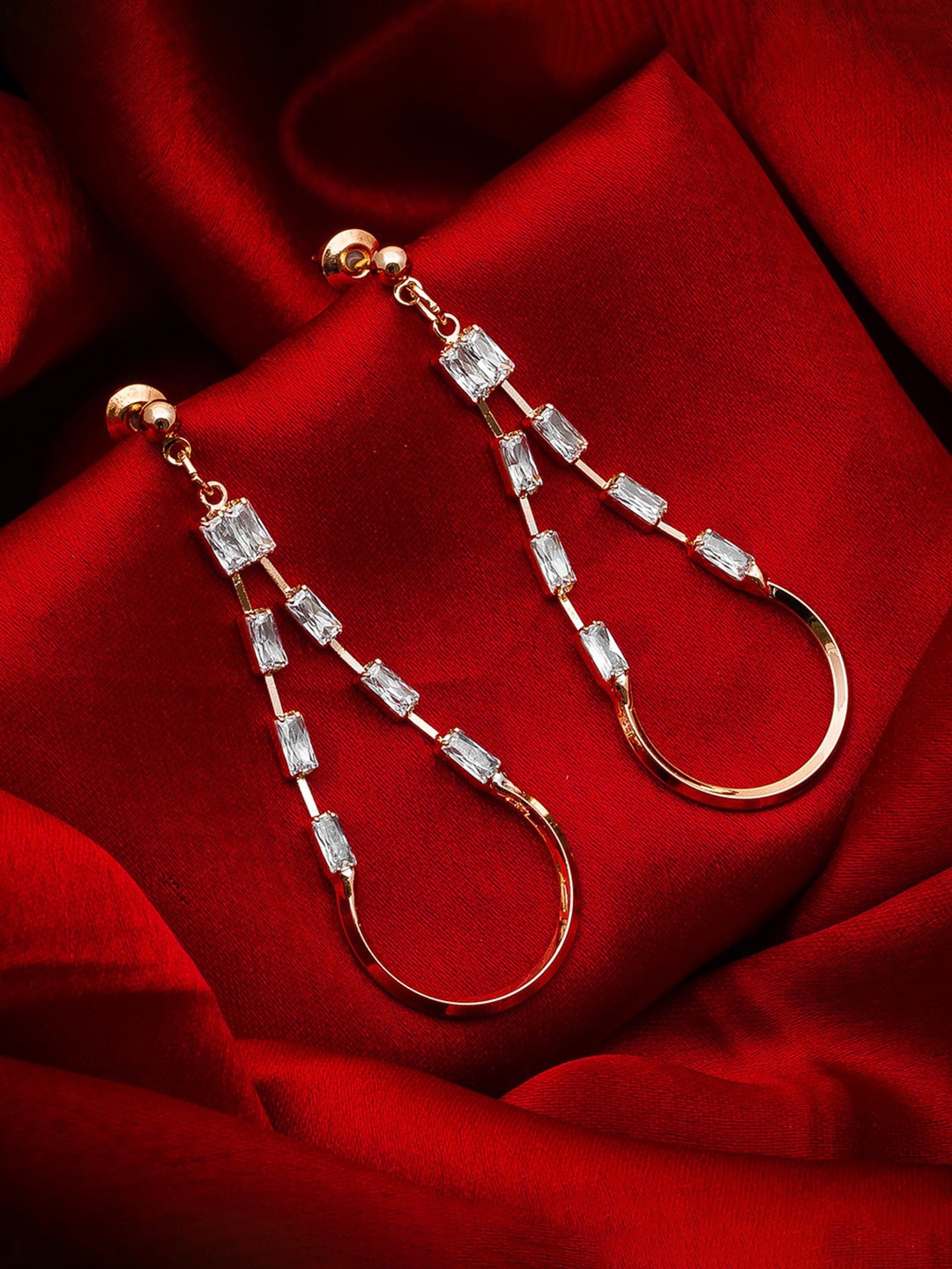 

aadita Gold-Toned & White Geometric Drop Earrings