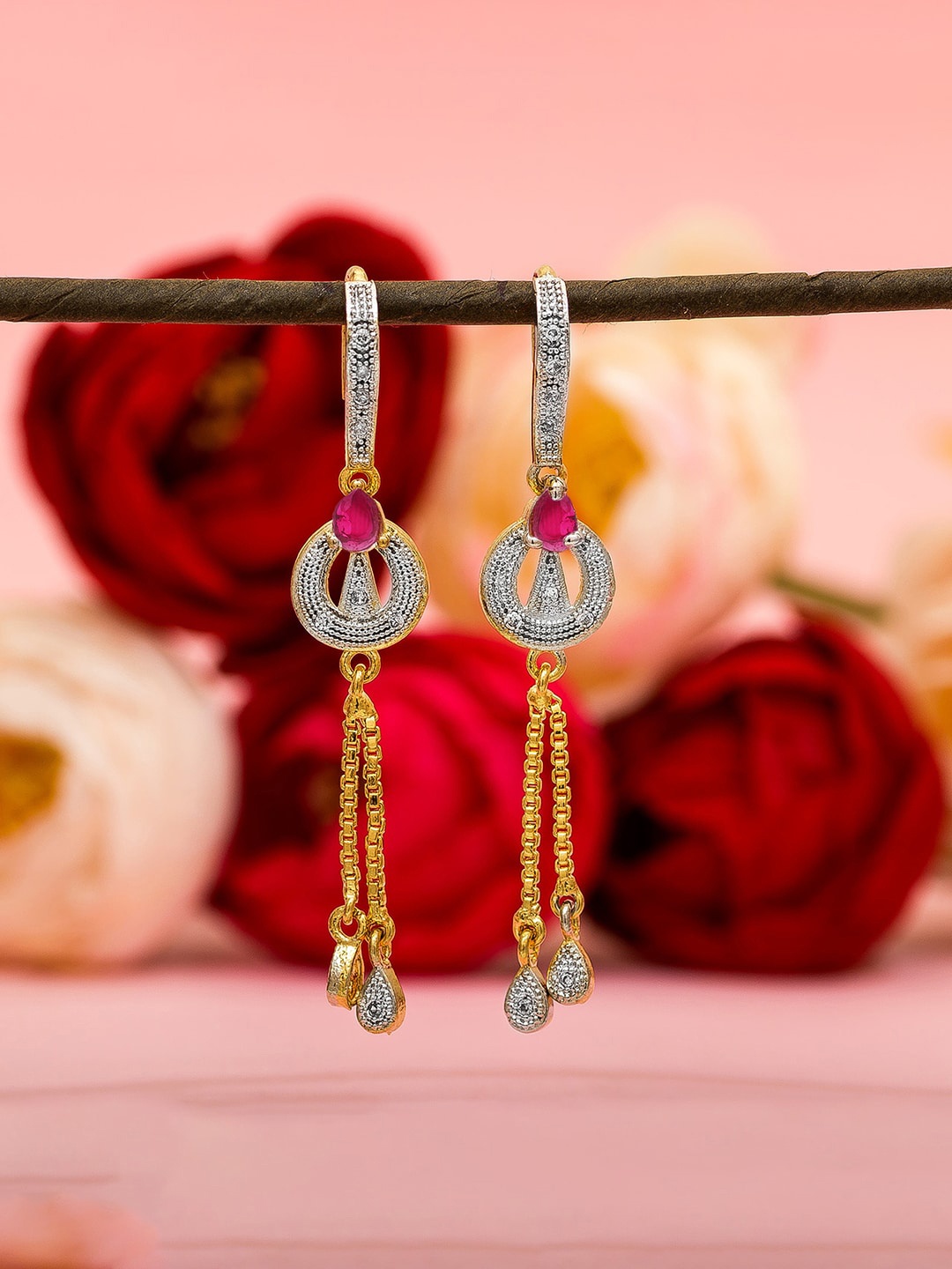 

aadita Gold-Plated AD Studded Contemporary Drop Earrings