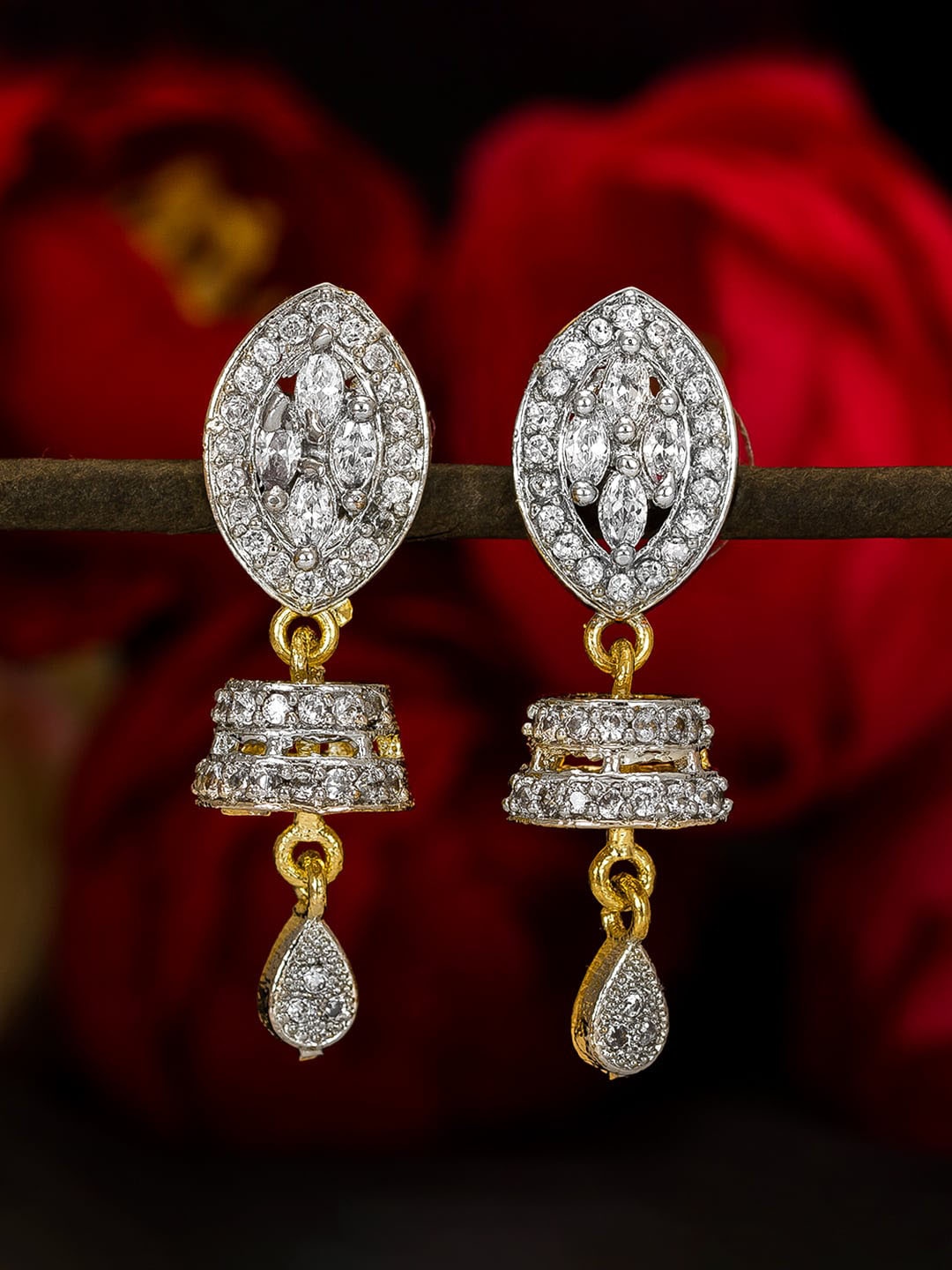 

aadita Gold-Toned Geometric Jhumkas Earrings