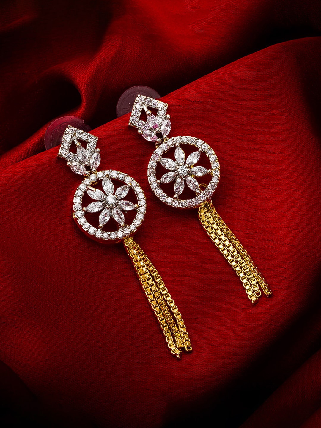 

aadita Gold-Toned & White Geometric Drop Earrings