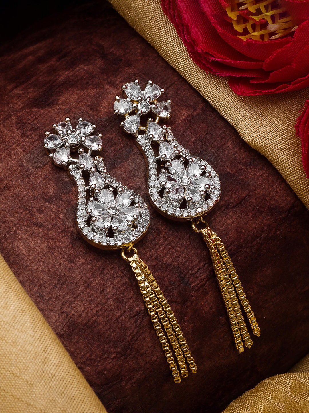 

aadita Gold-Toned Floral Drop Earrings