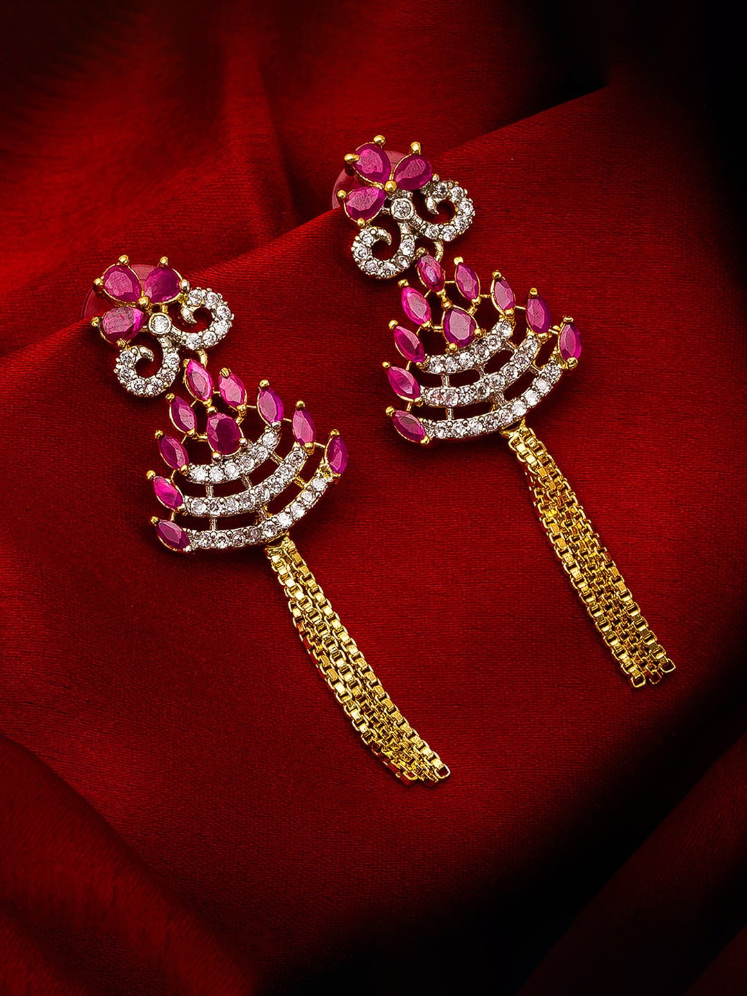 

aadita Gold-Toned AD Studded Geometric Drop Earrings