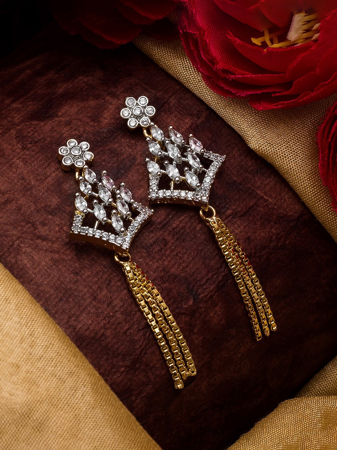

aadita Gold-Toned & White Floral Drop Earrings