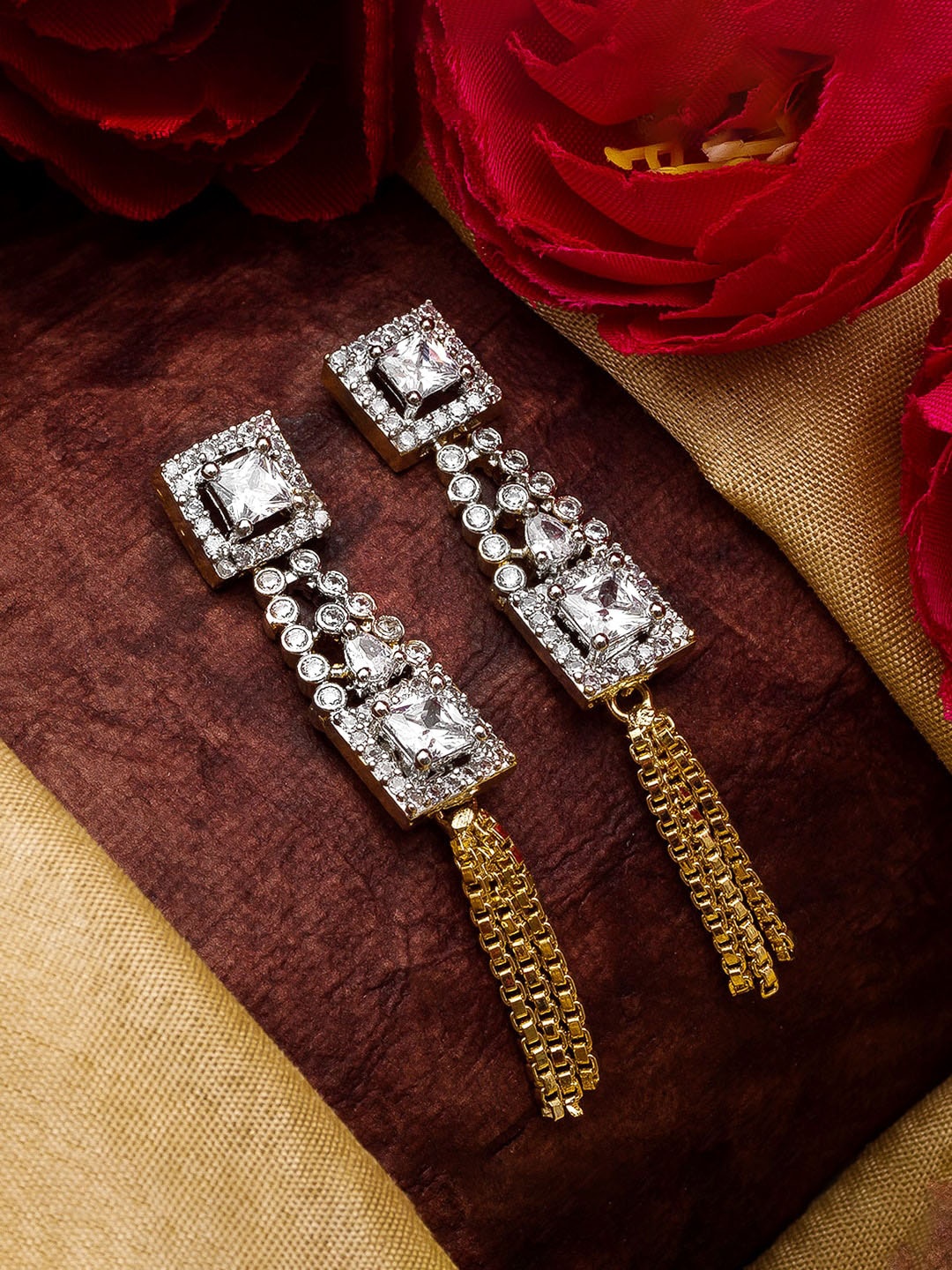 

aadita Gold-Toned Geometric Drop Earrings