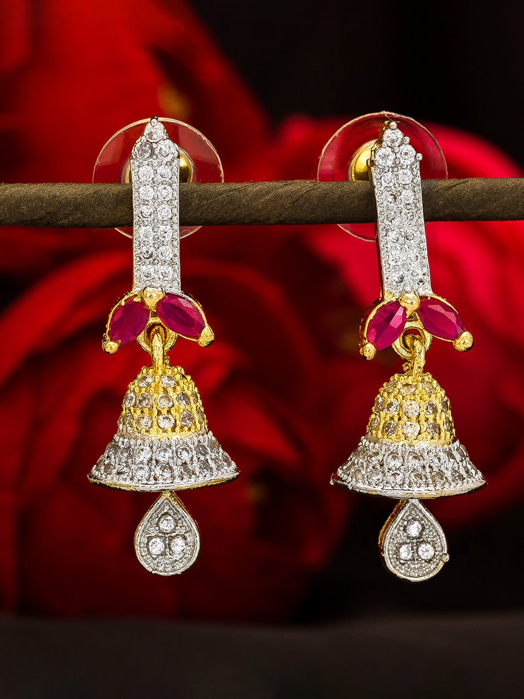 

aadita Gold-Toned Geometric Jhumkas Earrings