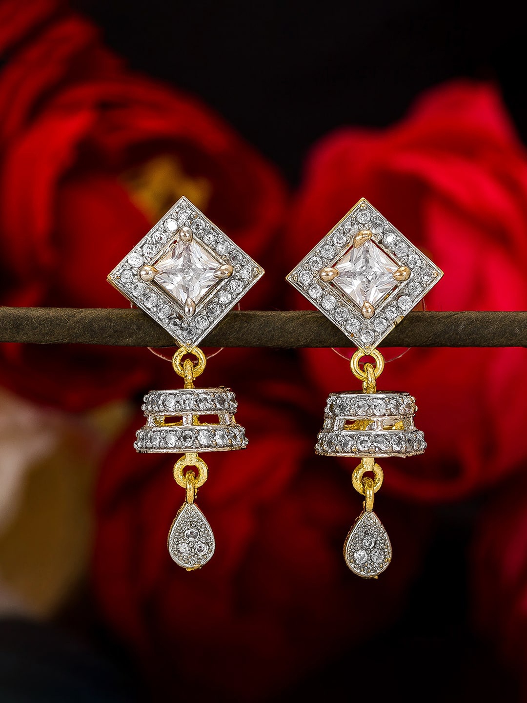

aadita Gold-Toned Geometric Jhumkas Earrings
