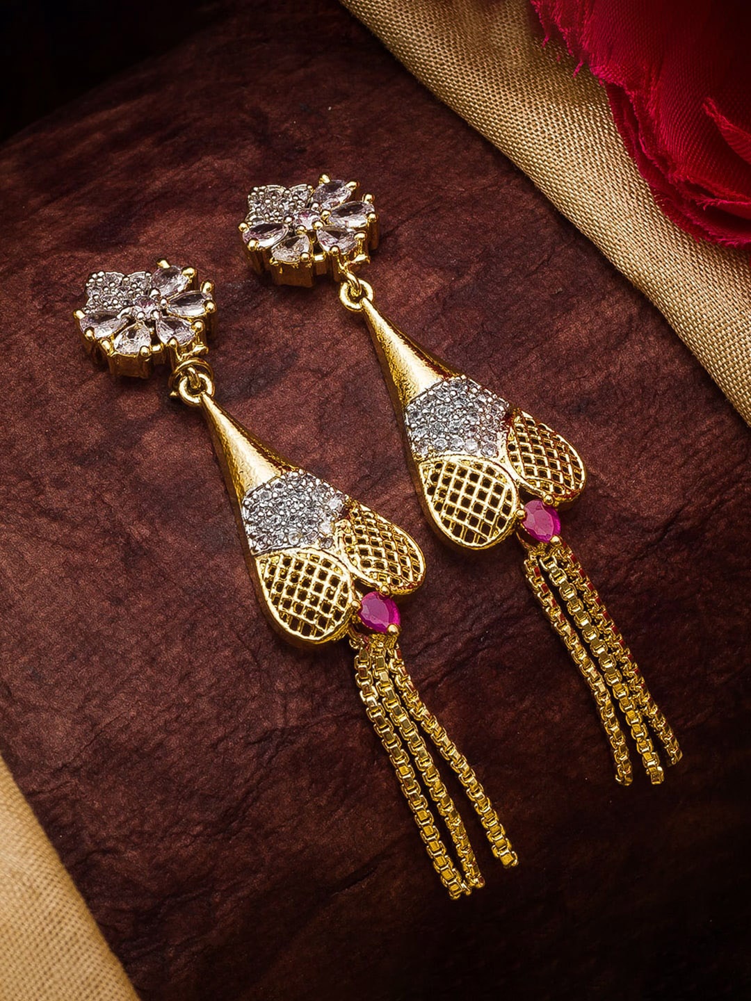 

aadita Gold-Toned Geometric Drop Earrings