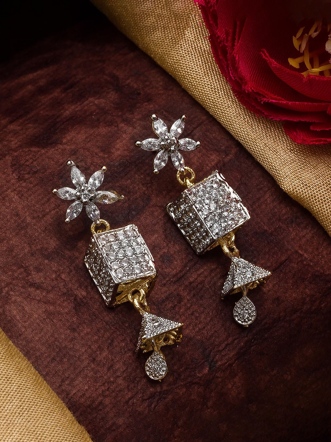 

aadita Gold-Toned Geometric Drop Earrings