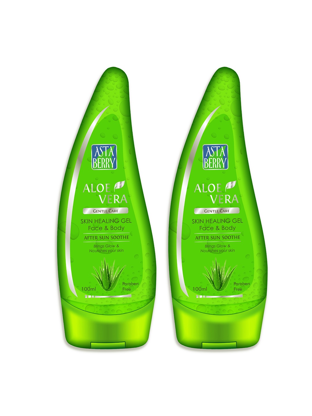 

Astaberry Set Of 2 Aloe Vera Skin Healing Face & Body Gel - 200 ml, Green