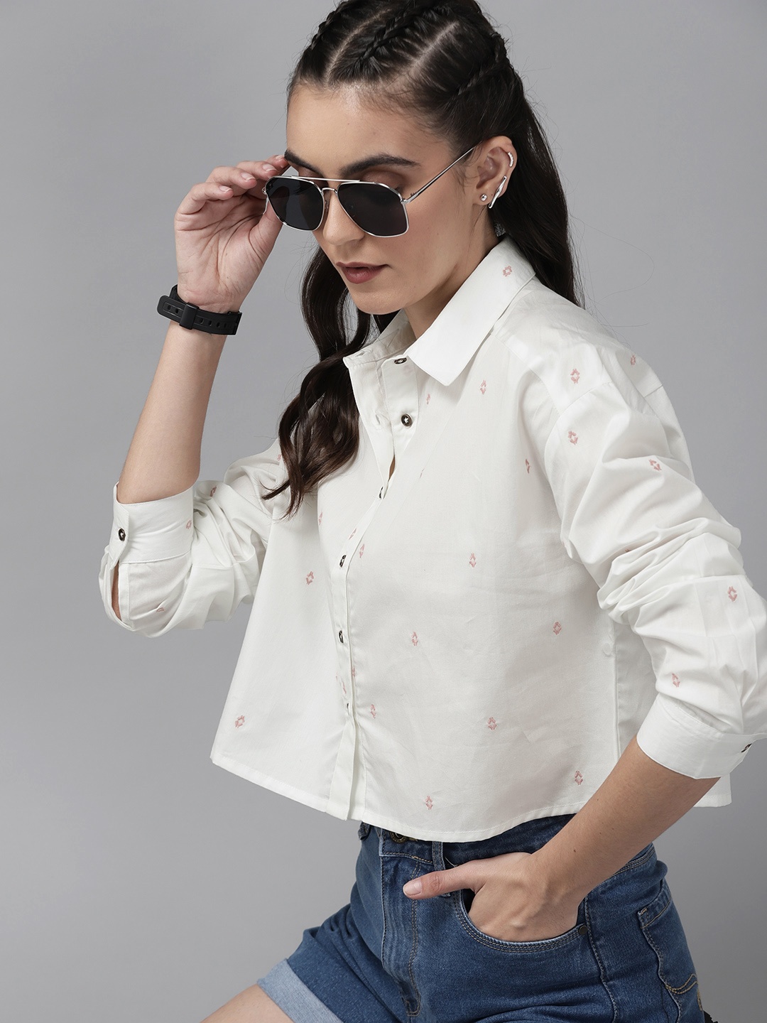 

Roadster Women White Pure Cotton Casual Shirt