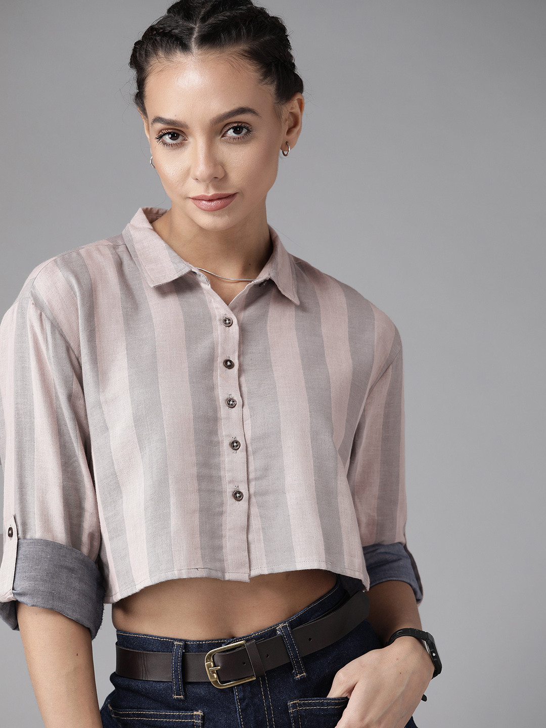 

Roadster Women Pink Striped Casual Shirt