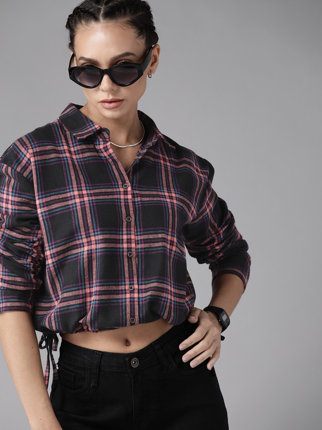 

Roadster Women Black Multi Stripes Striped Casual Shirt