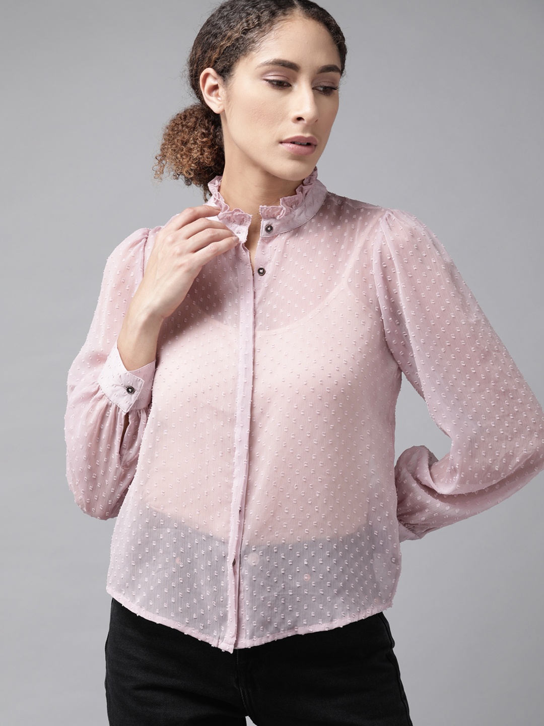 

Roadster Women Mauve Dobby Weaved Sheer Casual Shirt
