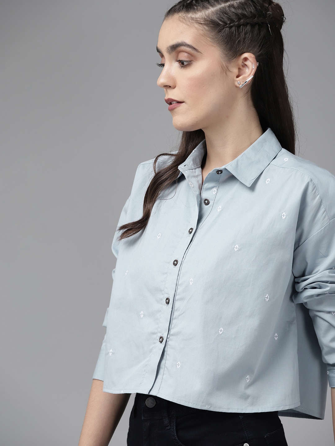 

Roadster Women Blue Pure Cotton Casual Shirt