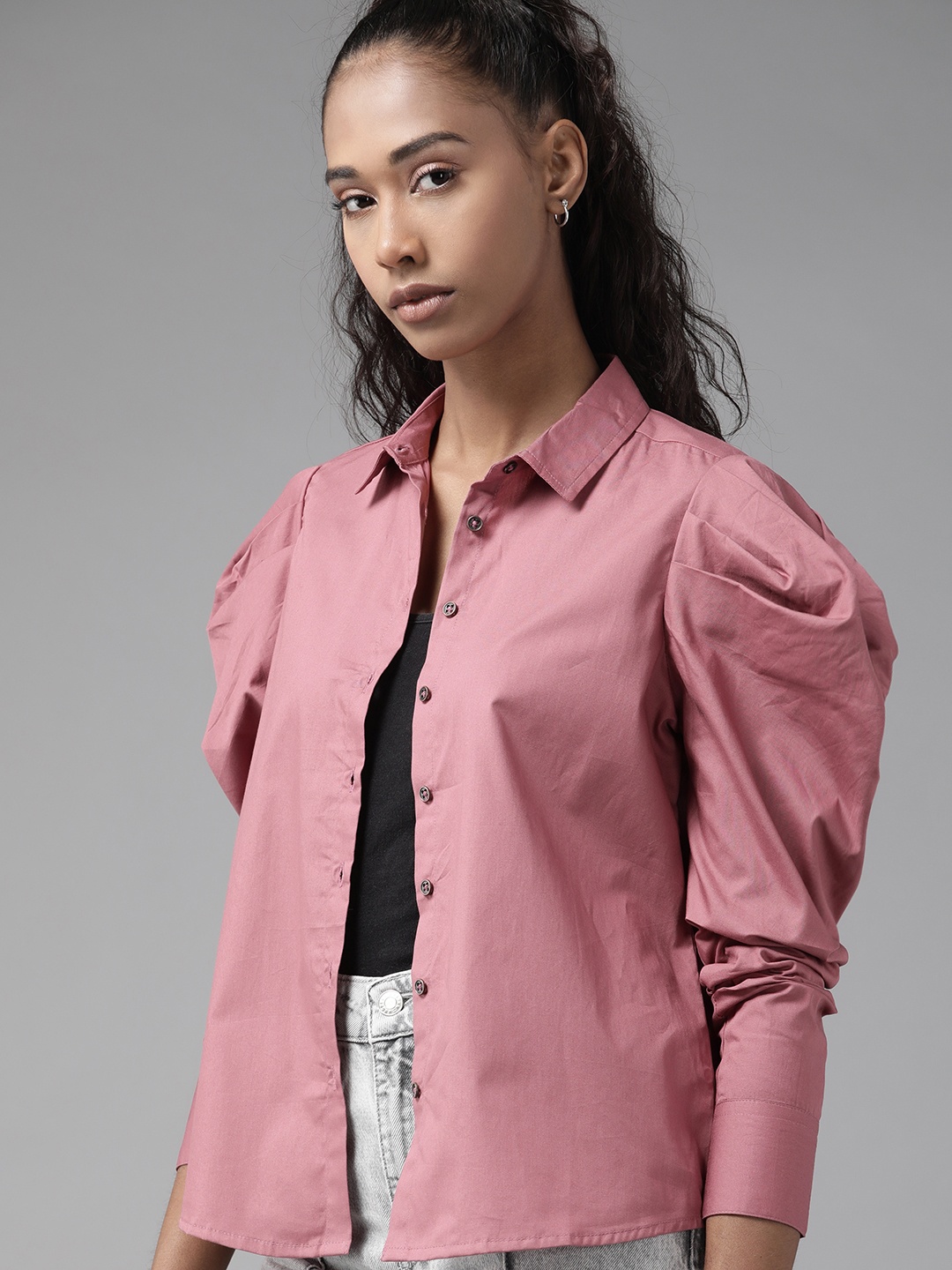 

Roadster Women Dusty Pink Pure Cotton Casual Shirt, Rose