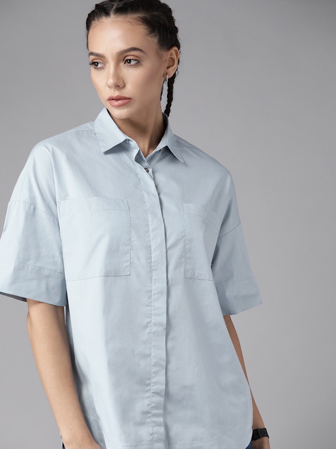 

Roadster Women Blue Solid Casual Shirt