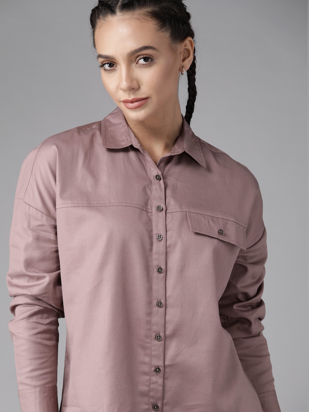 

Roadster Women Mauve Solid Pure Cotton Shirt