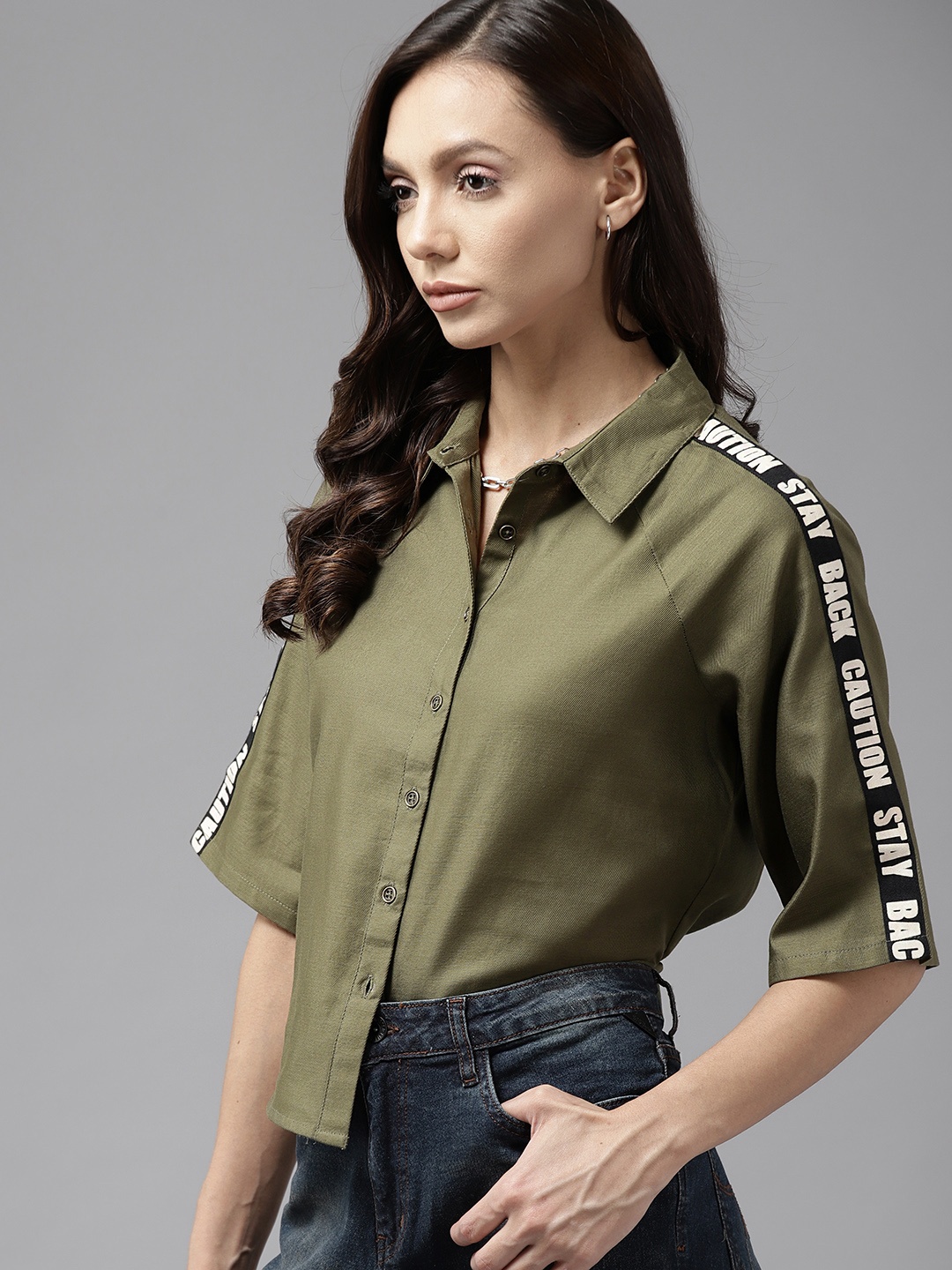 

Roadster Women Olive Green Pure Cotton Casual Shirt