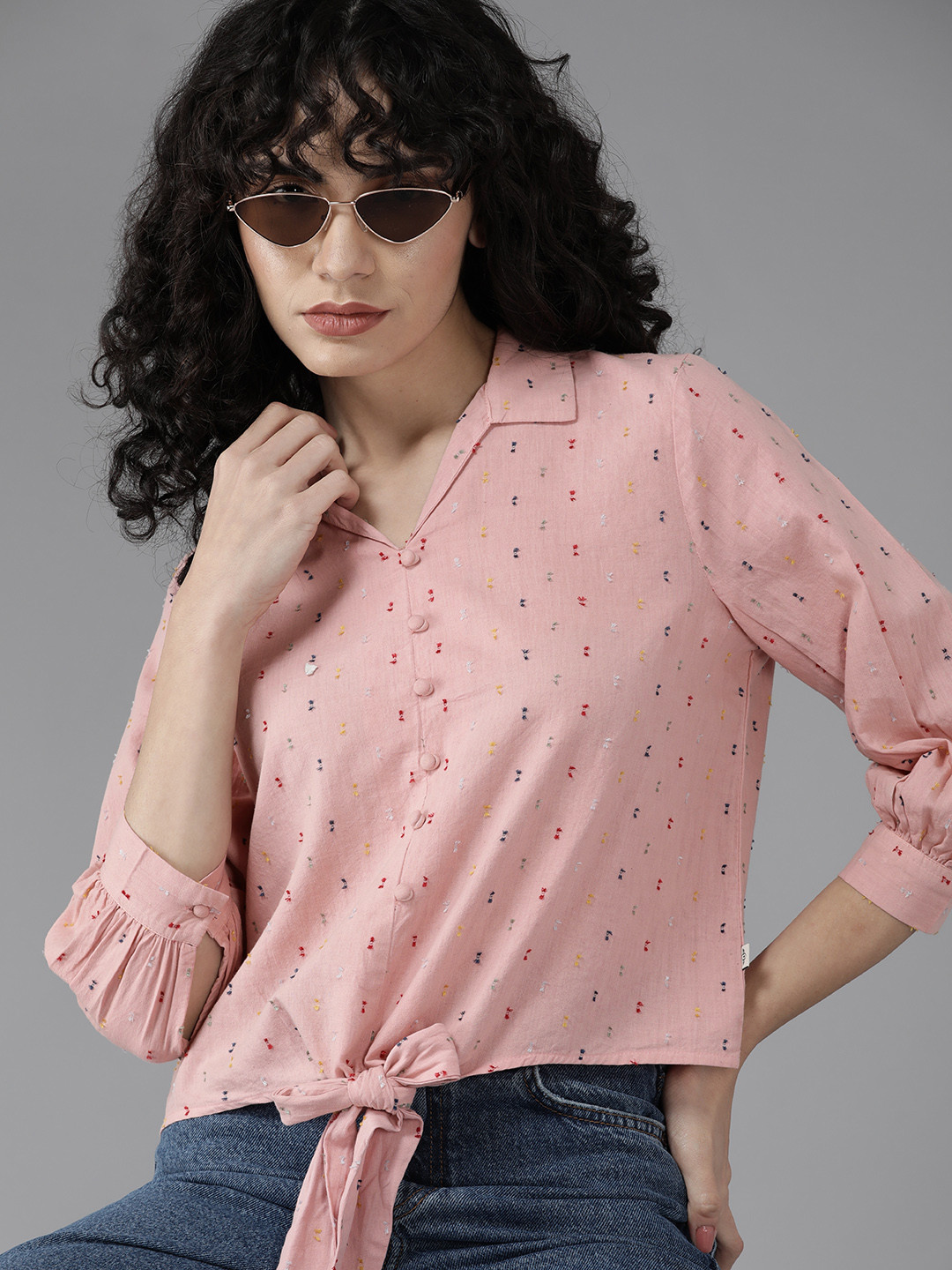 

The Roadster Lifestyle Co. Women Rose Textured Pure Cotton Dobby Shirt