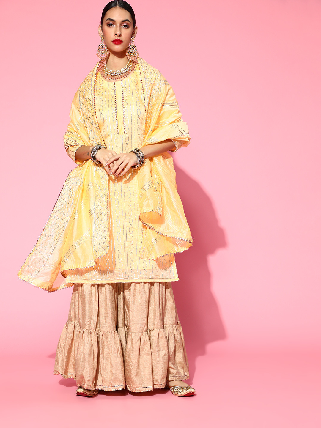 

Indo Era Woven Design Chanderi Silk Kurta Set, Yellow