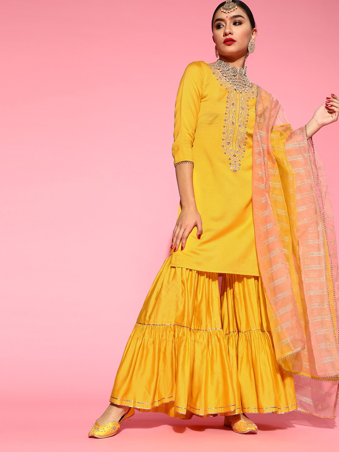 

Indo Era Ethnic Motifs Liva Kurta Set, Yellow