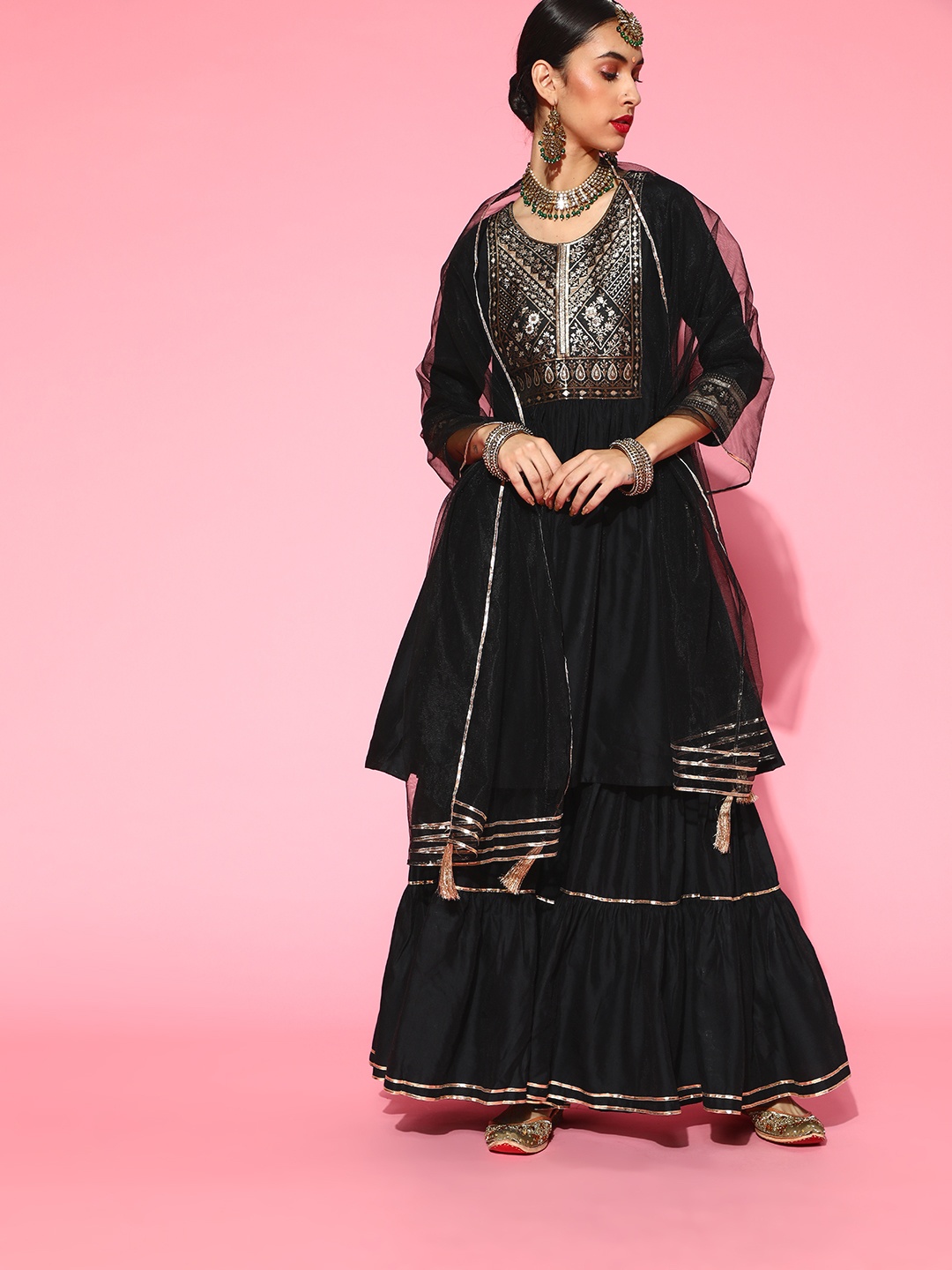 

Indo Era Black Liva Kurta Set