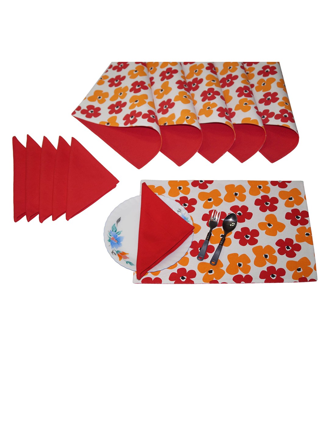 

Lushomes Set of 6 Printed 6 Pieces Reversible Cotton Mats and Napkins, Multi