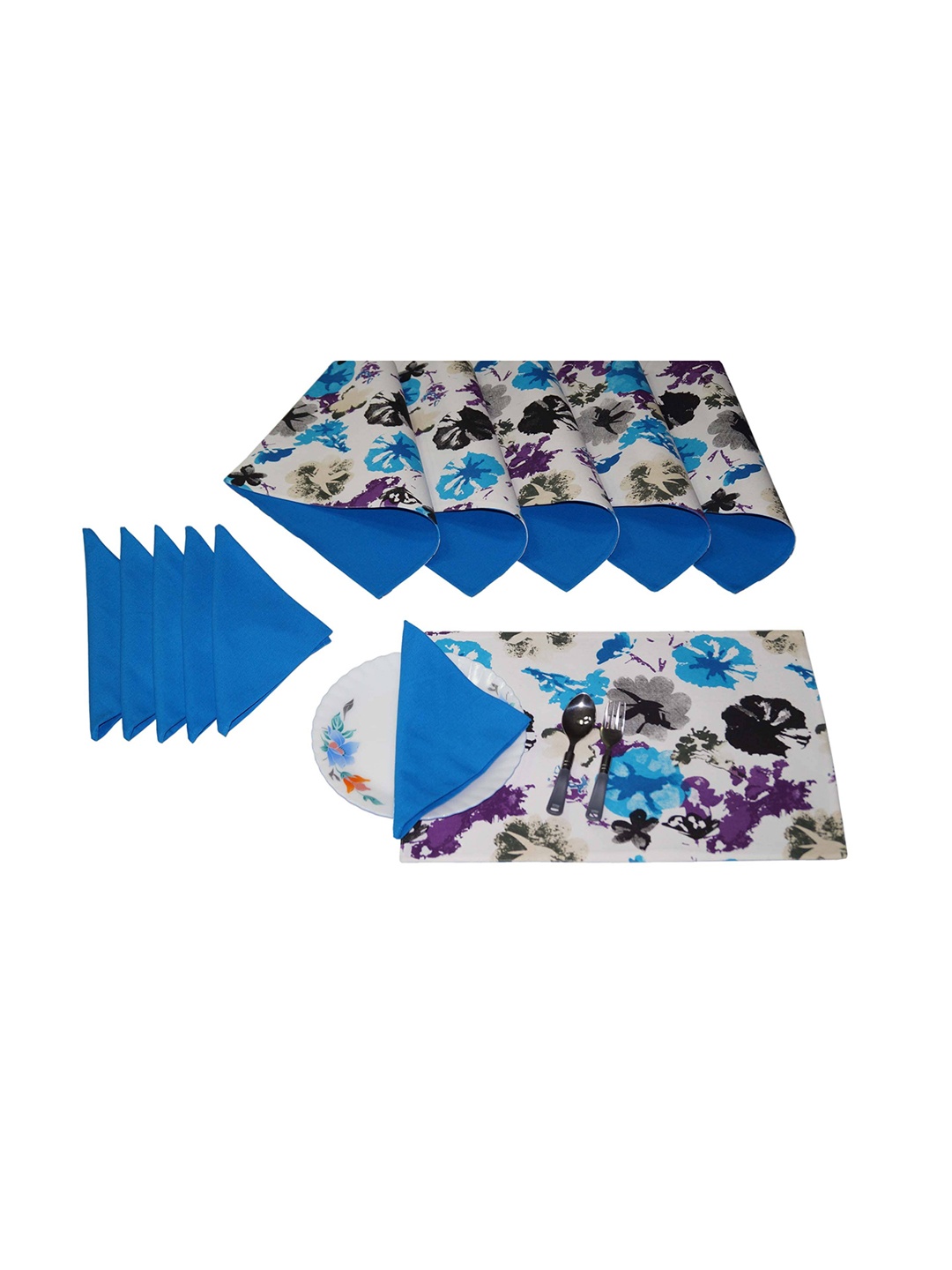 

Lushomes Set Of 12 Multicoloured Printed Reversible Rectangle Table Placemats With Napkins, Multi