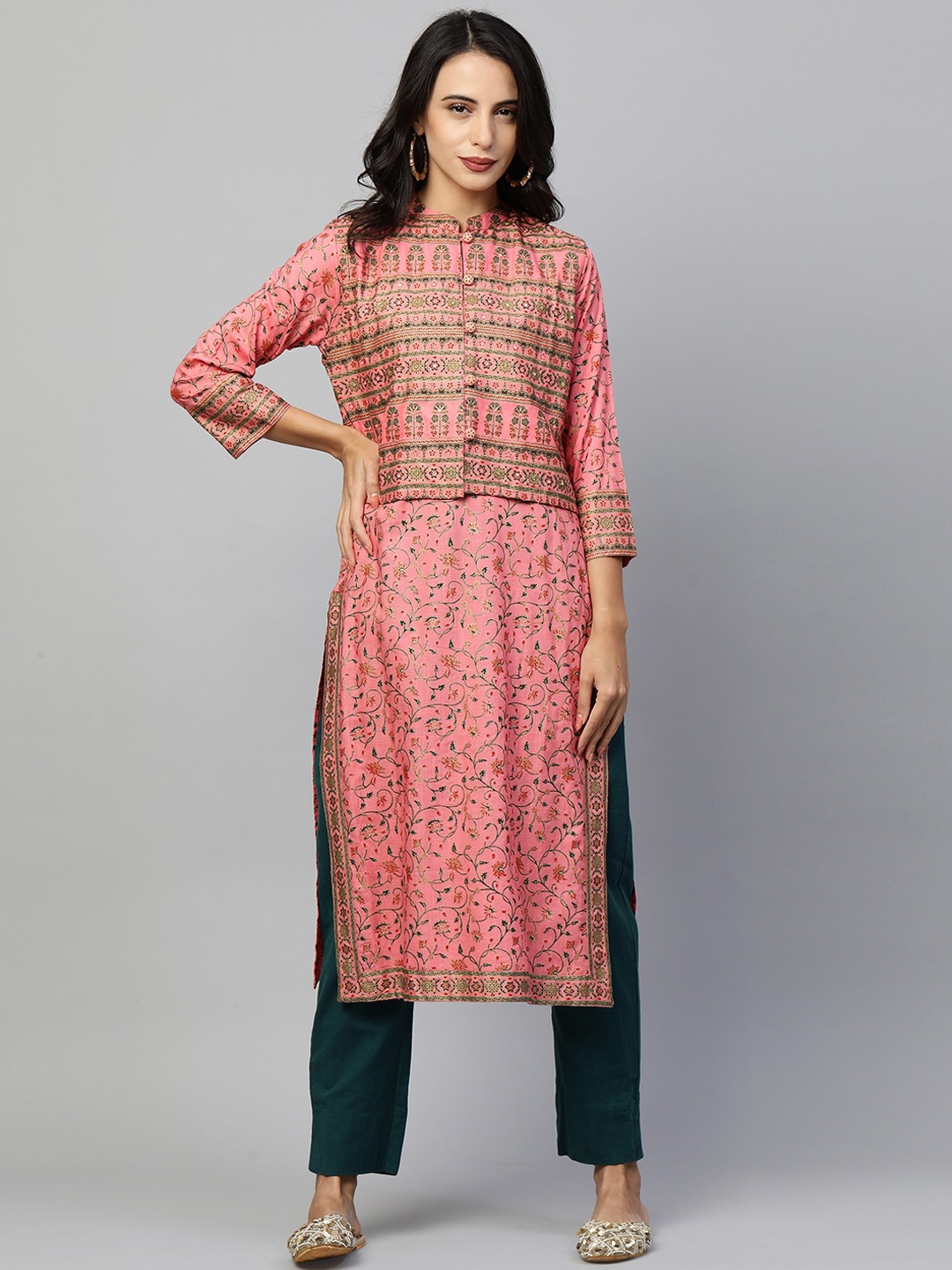 

FASHOR Women Pink Ethnic Motifs Printed Kurta With Jacket