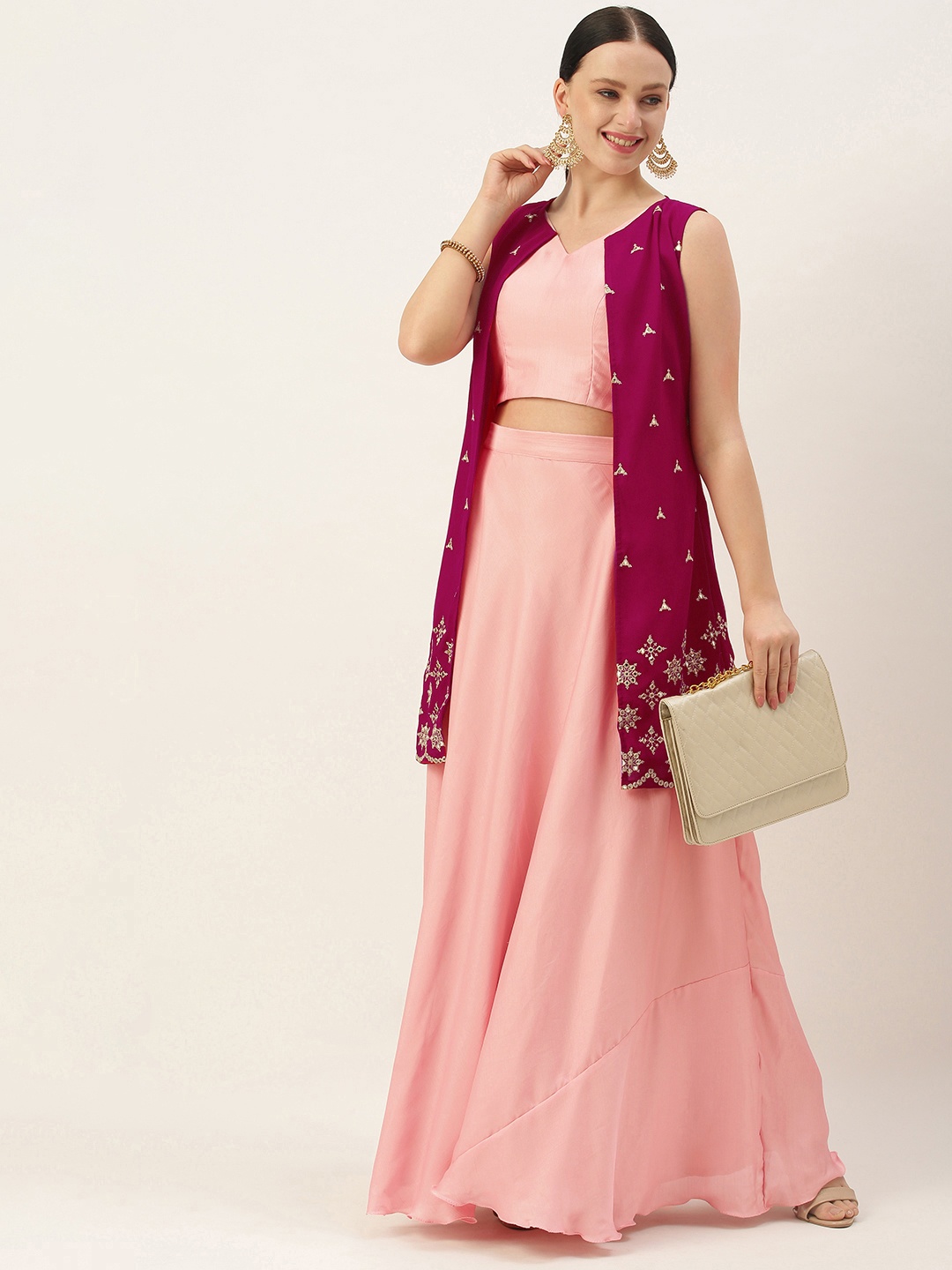 

Ethnovog Pink Made to Measure Lehenga Blouse With Jacket
