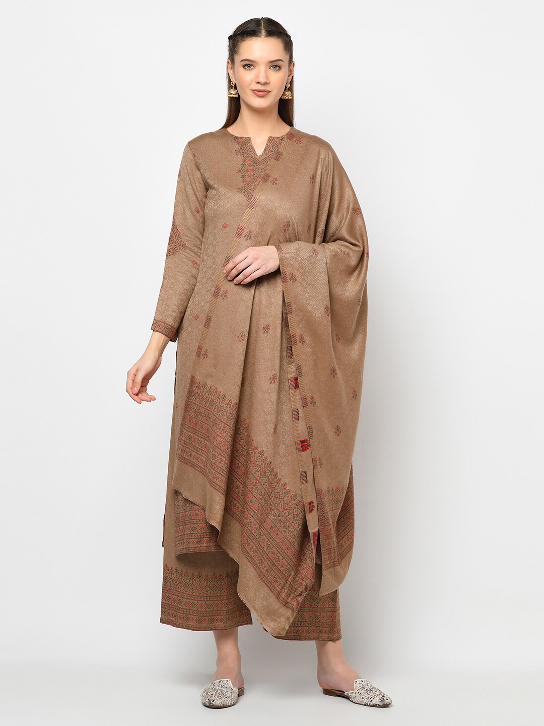 

Safaa Brown & Red Acro Wool Woven Design Unstitched Dress Material