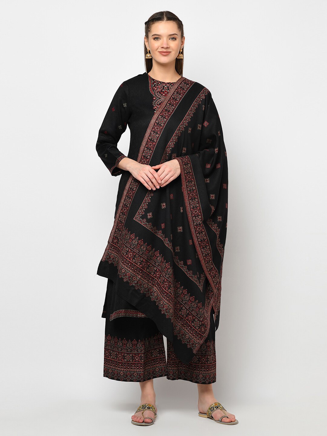 

Safaa Black & Maroon Viscose Rayon Unstitched Dress Material