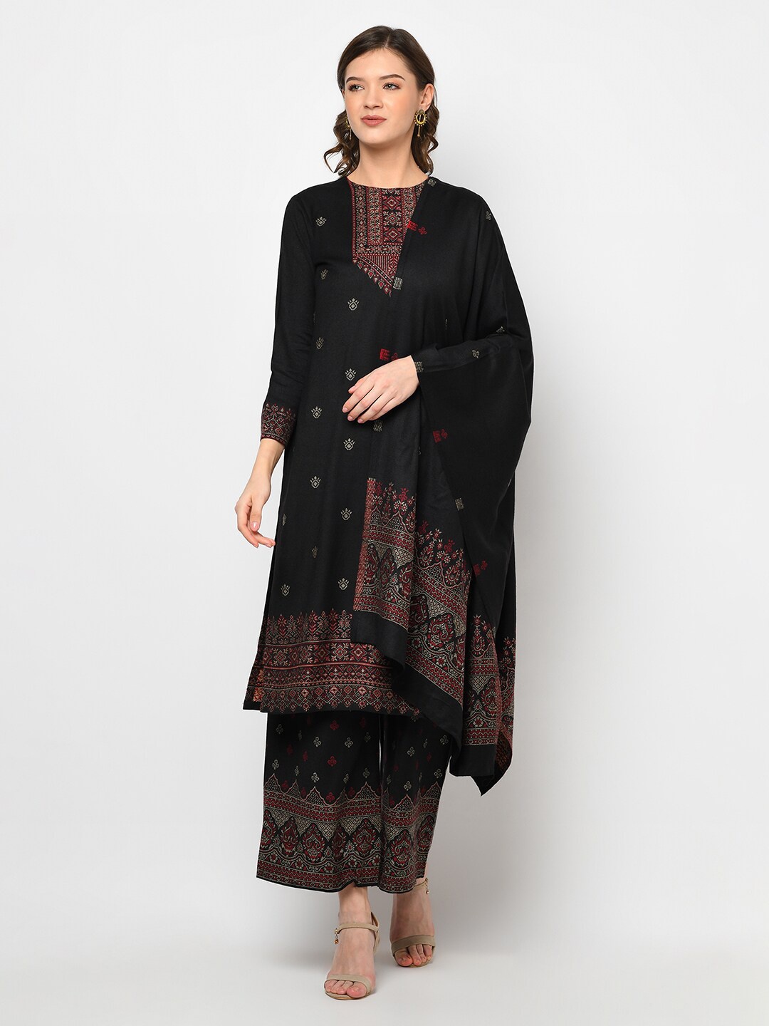 

Safaa Women Black Ethnic Motifs Woven Designed Unstitched Dress Material