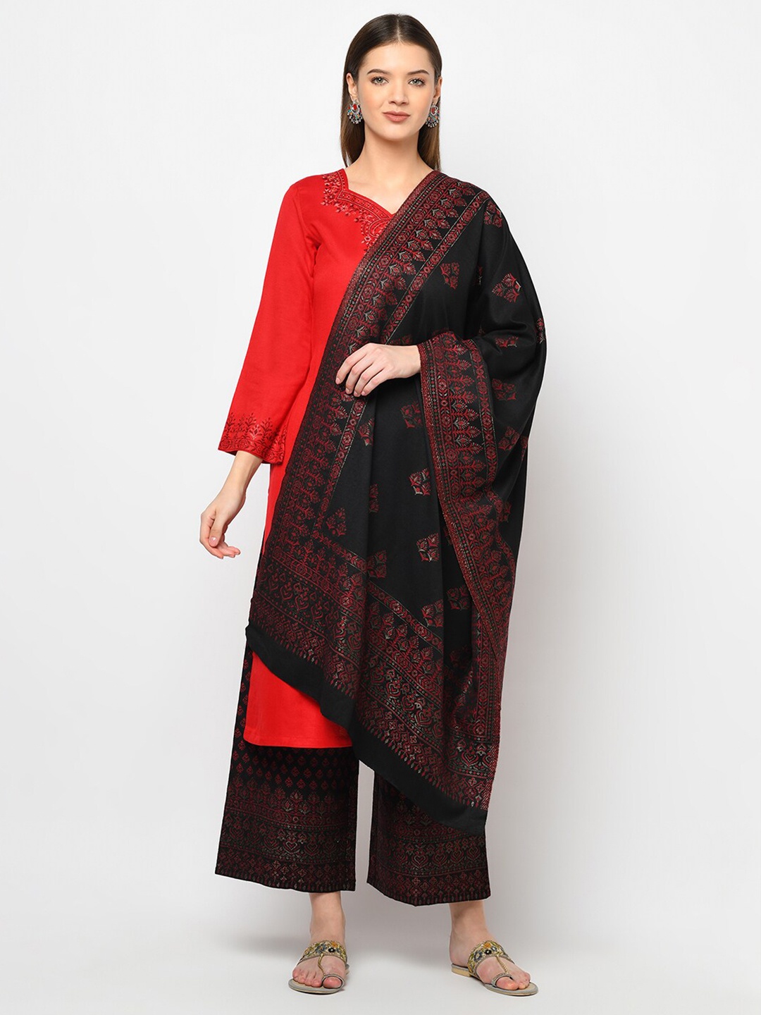 

Safaa Red & Black Acro Wool Unstitched Dress Material