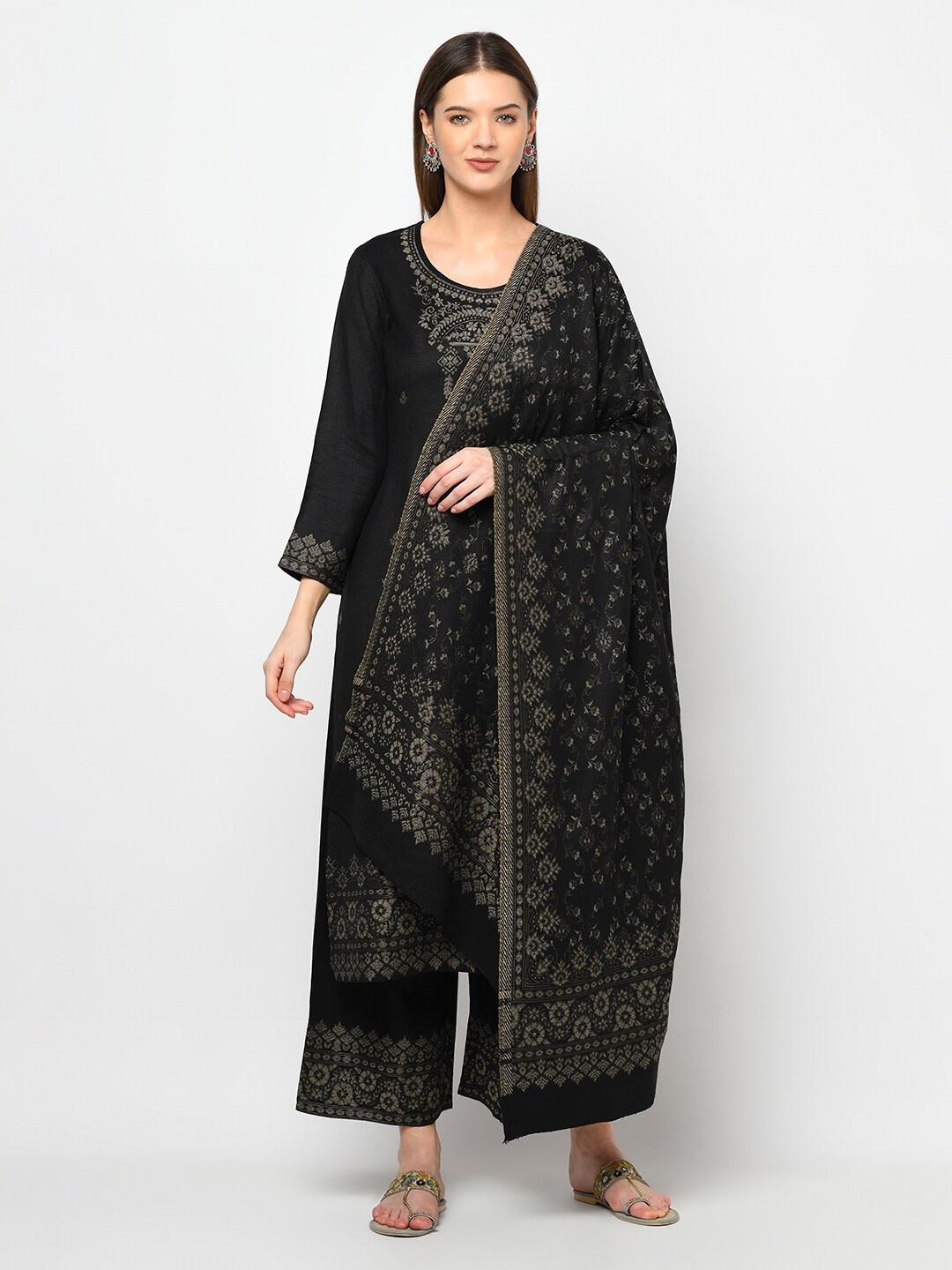 

Safaa Black & Silver-Toned Viscose Rayon Unstitched Dress Material